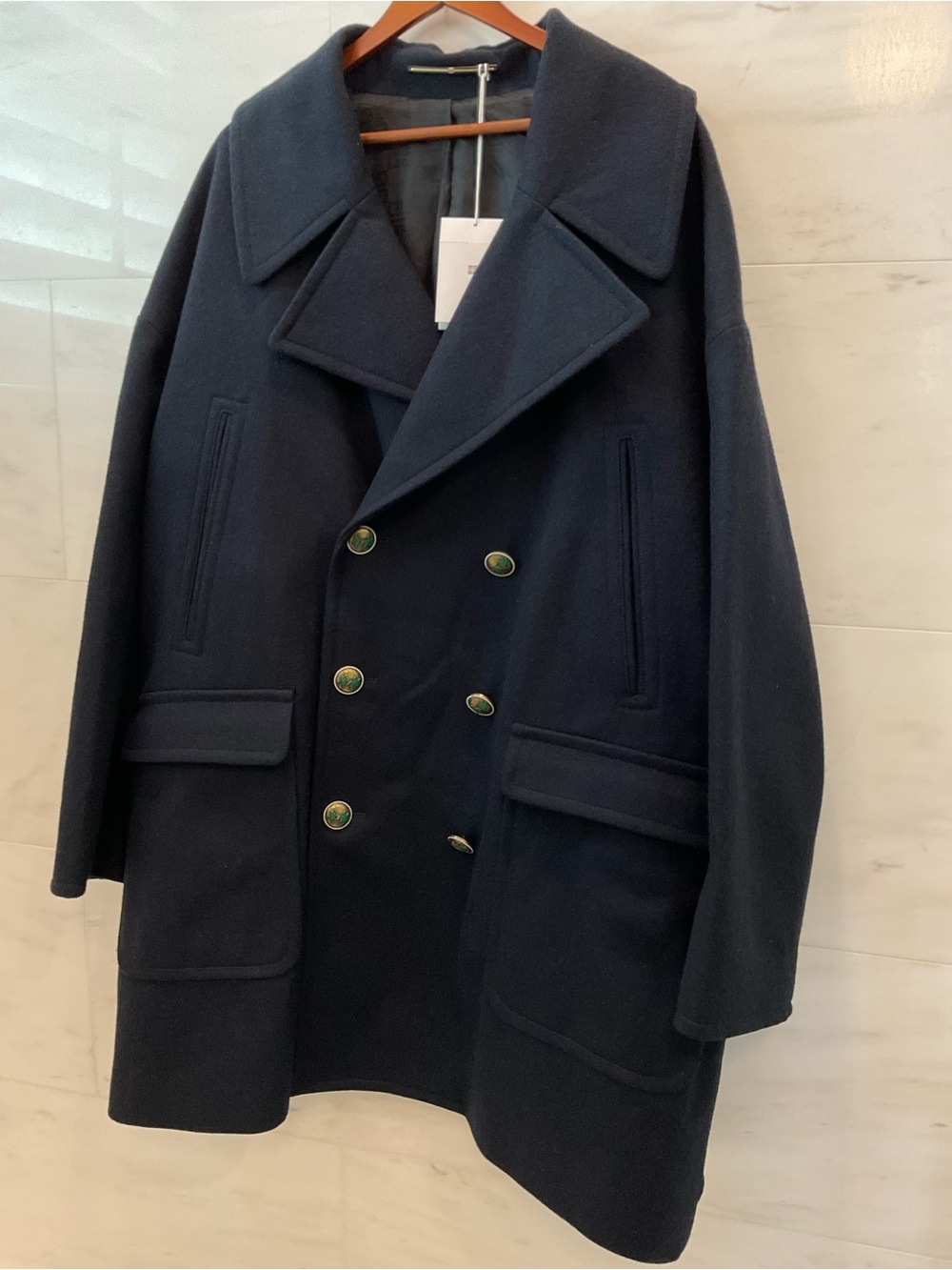 NWT Givenchy Men's Navy Blue Wool Pea Coat - LION BUTTONS - size 52 $2820 retail